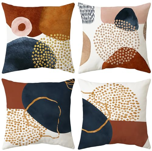 ARNTY Housse de Coussin 45 X 45 cm, Lot de 4 Housses Coussin DéCoratives en Velours, Coussin Salon, Coussin Canapé, Coussin Decoratif, Housse Coussin avec Fermeture éClair Invisible(Moderne)