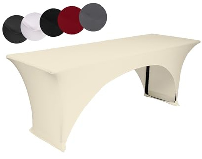 TexDeko® Stretch Biertischhussen für Bierzeltgarnitur strapazierfähig (nur Biertisch) 220 x 70cm Creme Festzeltgarnitur | verstärkte Beintaschen ÖKO-TEX Zertifiziert bügelfrei waschbar