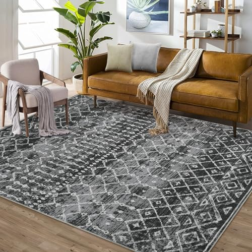 LuxFocus Modern Teppich Mit Geometrischem Muster - Boho Kurzflor für Schlafzimmer und Wohnzimmer - Maschinenwaschbarer Bodenbelag, Anti-Rutsch, Schwarz 160x230 cm