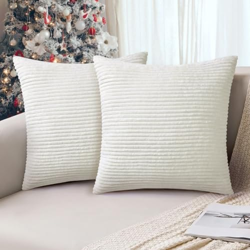 AUAUY 2er Set Kissenbezüge Kord Kissenhülle, 45x45 cm Kissenbezug Kordsamt, Weihnachten Dekoration, Moderne Boho Dekor Kissenhüllen, Weiche Zierkissenbezüge Kissen für Sofa Sessel Schlafzimmer-Beige-A