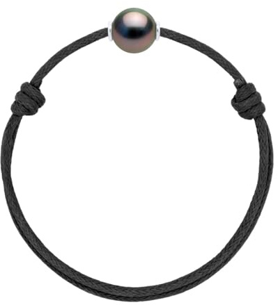 PEARLS & COLORS - Bracelet Véritable Perle de Culture de Tahiti Ronde 10-11 mm - Qualité A+ - Argent 925 - Bijou Homme Femme