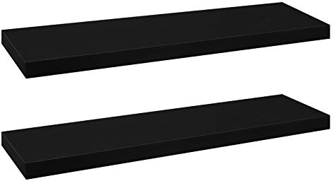 eSituro Lot de 2 Étagère Murale, Étagère Flottante, Étagère Rangement Murale, en MDF et Métal, avec Support Invisible, pour Chambre, Salon, Bureau, Cuisine, Noir, 25x22,9x3,8cm