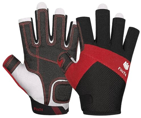 FitsT4 Sports Kajak Handschuhe 3/4-Finger gepolsterte Handfläche Mesh Rücken für Komfort Perfekt zum Segeln, Paddeln, Kanufahren, Kajakfahren, SUP Stehpaddeln,Rot,XXL