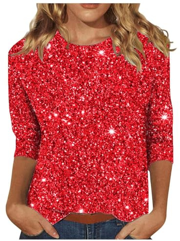 Oberteil Damen Elegant Oberteile Silvester Aesthetic Bluse Sexy Vintage Langarmshirts Tunika Modern Glitzer Shirt Party Festliche Top Langarm