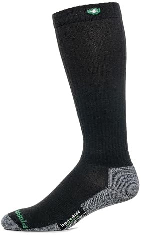 Insect Shield Wandersocken aus Merinowolle, dehnbare und bequeme hohe Stiefelsocken mit Polsterung und Insektenschutz, Schwarz, X-Large