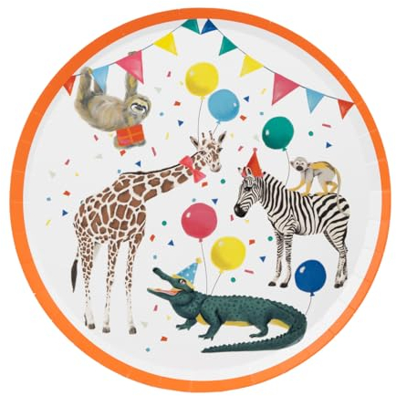 Talking Tables 8 x Safari Animal Themed Paper Plates for Girls & Boys Birthday or Baby Shower | Jungle Zoo, Madagascar Friendly Disposable Dishes for Kids Eco Choice, Berry