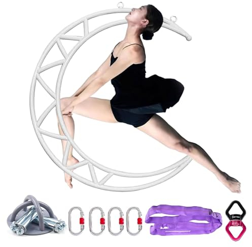 NUNETH Stainless Steel Aerial Hoop Lyra Hoop Set, Moon Swing Aerial Yoga Equipment 3 Colors, Large Aerial Suspension Training Ring for Circus Dance Fitness (Color : White)