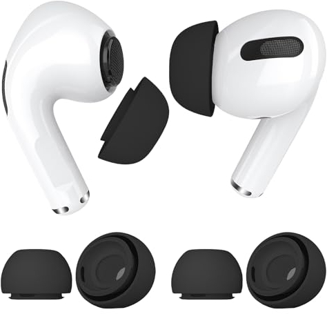 MMOBIEL 2 Paar Ersatz-Ohrstöpsel für AirPods Pro Gen 1 & 2 Anti-Rutsch Silikon Ohrstöpsel Spitzen mit Geräuschreduzierungsloch, Tragbare Aufbewahrungsbox und Passt in Ladehülle - M – Schwarz