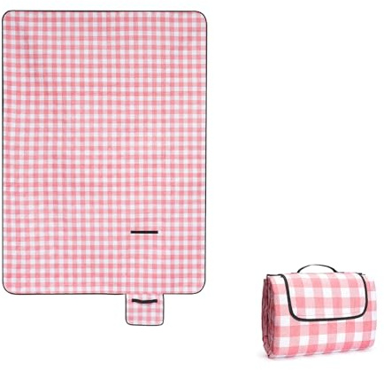 Oak & Tea Picknickdecke, wasserdicht, 200 x 200 cm, faltbar, Picknickdecke, Stranddecke, einfach zu verstauen, maschinenwaschbar, rot-weißes Karomuster (rotes Karo, 150 x 200 cm)