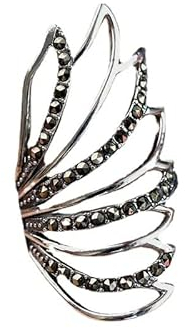 ZYNSAE S925 Sterling Silber Diamant Unregelmäßige Streifen Markasit Weiblicher Ring Retro-Palast-Stil Wunderschöner Verstellbarer Ring Streifen, Streifen