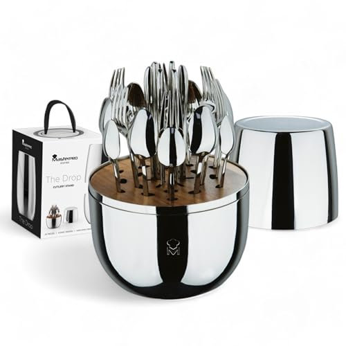 MasterPRO The Drop - Service de Couverts Design 24 pièces en Acier Inoxydable - Elégant, Durable et Multifonctionnel - Idée (Noël, Pâques, Mariage) - Boîte Cadeau Incluse