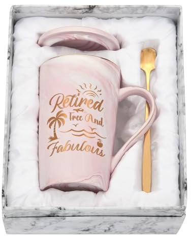 Joymaking Retirement Gifts for Women Coffee Mug Leaving Gifts Cup Retired Free and Fabulous, 14Oz Retirement Mug for Coworkers, Boss, Friends, Teacher Retirement Gifts Mug with Gift Box, Pink