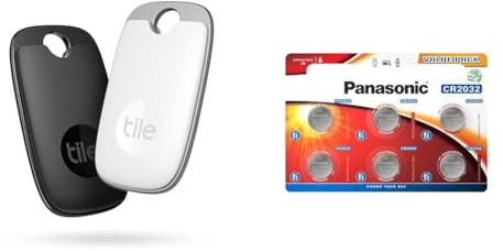 Tile Pro (2022) Bluetooth Item Finder, 2 Pack, 120m finding range, works with Alexa and Google Smart & Panasonic CR2032 Lithium 3 Volt Battery card of 6