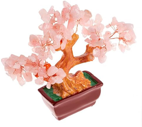 Only faith Albero della vita pietre naturali albero della vita decorazione cristalli curativi circolari terapie yoga (quarzo rosa, 20 cm medio)