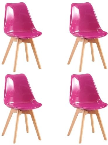 EGGREE Pack de 4 Sillas Comedor Sillas de Cocina Nórdico con Asiento Tapizado PU Brillante y Las piernas de Madera de Haya Maciza,Fruta del Dragón Brillante