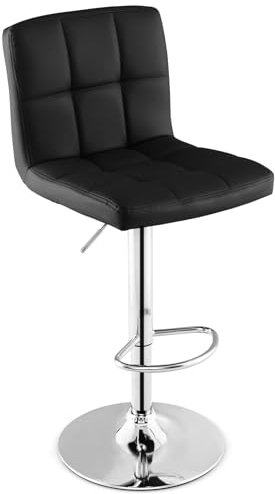 COSTWAY Tabouret de Bar, Chaise Bar Pivotante, Hauteur Réglable 65-85 cm, Chaise Bar Cuisine en Cuir PU, Repose-Pieds, Cadre en Métal Galvanisé, Siège Rembouré avec Dossier (Noir,1)