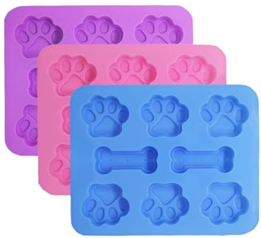YYUEZHI Moldes Para Helados Perro, 3 Piezas Moldes Para Helados Silicona Hueso, Molde Para Hornear, Para Hacer Chocolate, Caramelos, Color Azul, Rojo y Morado