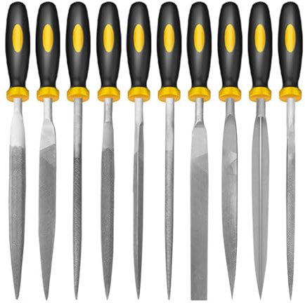 10 Pcs Needle File Set, Metal File Set, 14cm Files Tools, Metal Files for Steel, File Set, Metal Files, Carbon Steel File Kit with Handle for Metal, Wood, Glass, Plastic, Leather, Jewelry 