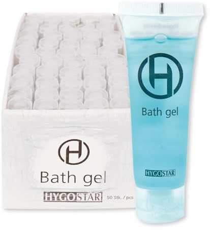 FRANZ MENSCH 250 Stück Hygostar Duschgel | Tube, hellblau, V: 30ml, L: 10,5cm, B: 4cm, Verkaufs-Tray, Karton, Hotel-Duschgel, Einmalduschgel, Hotelskosmetik