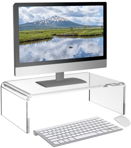 Acryl-Monitorständer, Tisch-Monitor-Bildschirmerhöhung, transparenter Schreibtischaufsatz mit 1 cm Stärke, hochbelastbarer Computerständer für Laptop, PC, Notebook und Bildschirm (34 x 19 x 10 cm)