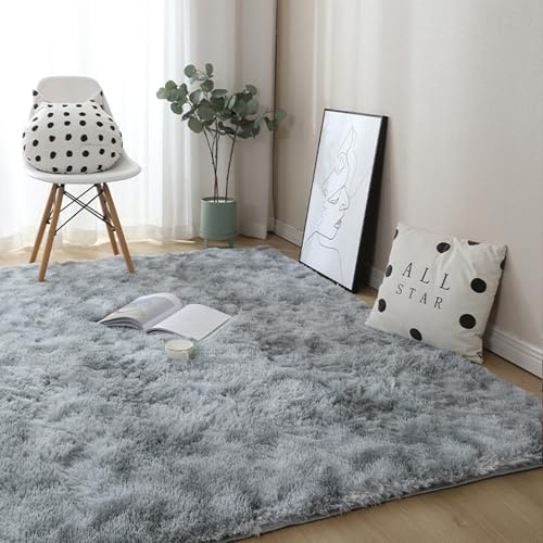 CHENMIAO Shaggy Hochflor Teppich 250 x 260 cm Flauschig Weich rutschfest Flauschiger Teppich Wohnzimmerteppich Pflegeleicht, Anti-Rutsch-Rückseite für Wohnzimmer, Schlafzimmer, Hellgrau