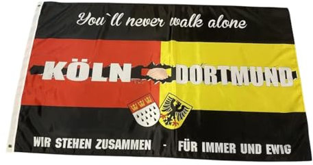 Fahne Köln-Dortmund Freundschaft - Wir stehen zusammen für immer und ewig, 90x150 cm, Flagge, Banner, 1948, 1909