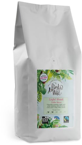 Light Roast Fairtrade Organic Coffee Beans 1kg - Shade Grown Bird Friendly Coffee - Bird And Wild - All Coffee Machines - Donation to RSPB - Strength 3