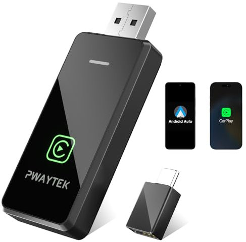 Adattatore wireless 2 in 1 per Apple CarPlay e Android, converte cablato in wireless, Plug & Play per iOS 10+ e auto dal 2017 (USB-A/C)