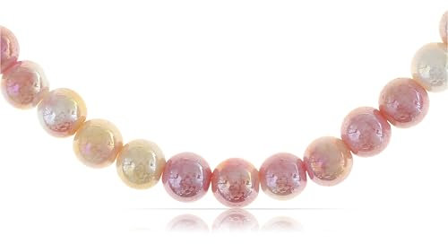 Made by Nami Bunte Perlenkette Damen aus echten Steinen mit Schlangenmaserung Boho Schmuck 40 + 5 cm Länge (Rosa)