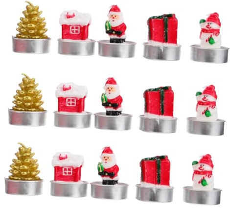 PRETYZOOM 15stücke Teiliges Bemalter Teelichter Mit Schneemann- Zapfen- Und Hausmotiven Dekorative Und Sichere Kerzen Für Festliche Weihnachtsdeko Und Geschenkidee