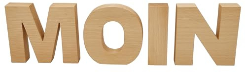 Erst-Holz Massivholz Schriftzug Buchstaben Dekoschrift Moin aus Buche