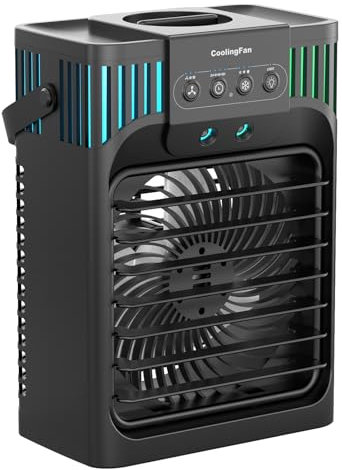 Aire acondicionado portátil 4 en 1 con 3 velocidades, 3 modos y 7 ventiladores LED con mando a distancia, temporizador 2-8H, mini aire acondicionado personal