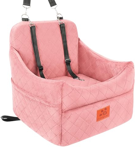 GL GLENSLAVE Hunde-Autositz für kleine/mittlere Hunde, Hundeautositz mit Dicker Polsterung unter 35 lbs, Abnehmbarer, waschbarer Autositz für Haustiere (rosa)