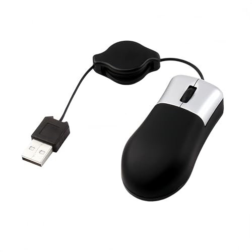 Mini Travel Mouse with Retractable Cable and Wired USB, Thumb Grip Mouse for Apple Mac HP Dell Lenovo Thinkpad Sony Asus Acer Tablet PC Laptop
