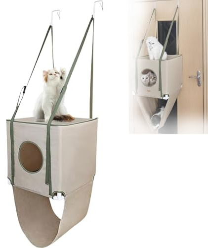 Door Hanging Cat Shelf with Carrier，Space-Saving Cat Bed Door Hammock,3-Tier Over The Door Cat Tree Tower and Climber for Indoor Cats, Fits Most Doors