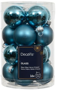 Kaemingk Weihnachtskugeln Glas 3,5cm 16 Stück - matt & glänzend - Kleine Christbaumkugeln Weihnachtsbaumkugeln für Weihnachten - Christbaumschmuck & Weihnachtsbaumschmuck - Folkloreblau
