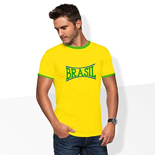 World of Football Ringer T-Shirt line Brasilien gelb - XXL