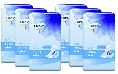 Tena Lady Extra Einlagen für mittlere Blasenschwäche / Inkontinenz 6er Pack (6 x 10 Stück)