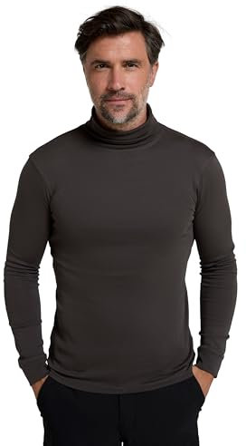 Mountain Warehouse Meribel Mens Thermal Baselayer Top - Combed Cotton Sweater, Roll Neck Jumper, Breathable, Quick Drying & Fitted Sleeves - for Everyday Use Dark Grey XL