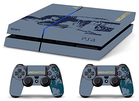 Skin Compatibilité PS4 HD UNCHARTED Edition Limitée COVER DECAL Faceplates et Skin Bleu et Gris Vinyle Personnalisé avec une Caricature pour Console de Jeu 35 x 25 cm