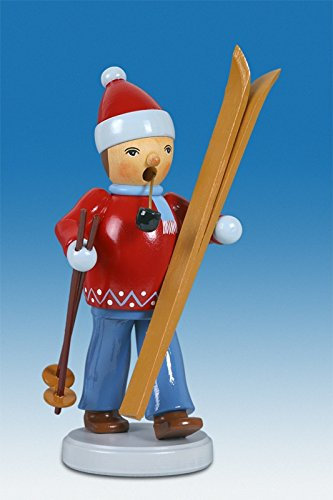 Rudolphs Schatzkiste Räucherfigur Skifahrer mit Ski Höhe 16cm NEU Räuchermann Rauchmann Räucherkerze Rauchen Figur Holz Seiffen Erzgebirge Holz Dekoration Weihnachten