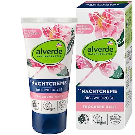 Alverde Wild-Rose Moisturizing Night Face-Cream - Helps Regenerate Skin & Restore Radiance - 50ml - (Not Tested on Animals) by Alverde Natural Cosmetic