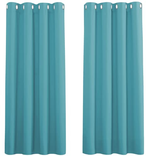 PONY DANCE Verdunkelungsvorhang Kinderzimmer Ösenschal 2er Set Wärmeisolierende Vorhänge Kurz Blickdicht Thermogardinen Hitzeschutz, H 137 x B 117 cm, Hellblau