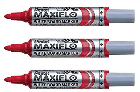 Pentel Maxiflo MWL5M Whiteboard-Marker, Rot, 3 Stück