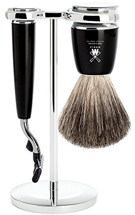 MÜHLE Rasierset - Rytmo Serie - Reines Dachshaar - kompatibel mit Gillette-Klingen - Edelharz schwarz