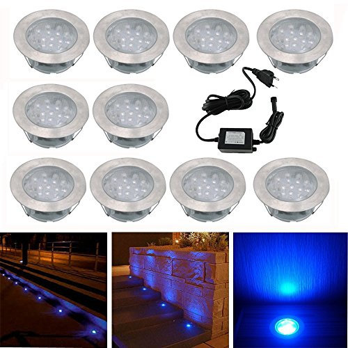 CHNXU Spot Encastrable LED pour Terrasse,Spot Encastré en DC12V IP67 Etanche Ø60mm Acier Inoxydable Exterieur luminaire,Eclairage pour Jardin,Couloir (bleu, 10 kit)