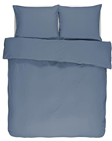 ESSENZA Bettwäsche Guy Blau, 200x200 + 2X 80x80 cm - 100% Baumwollrenforce 144TC - Uni