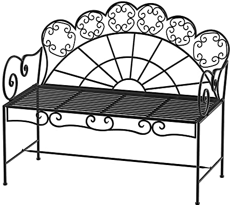 Outsunny 2-Sitzer Gartenbank robust, Parkbank rostfrei Sitzbank Bank Gartenmöbel für Terrasse, Garten und den generellen Außenbereich 107cm x 55,5cm x 90,5cm, Schwarz