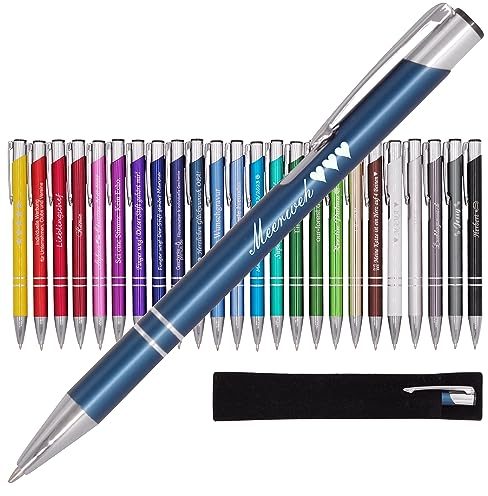 BIASTO Mitbringsel & Geschenk in Premium-Qualität: personalisierter Metall-Kugelschreiber mit Gravur, Stift mit Name (Dunkelblau)