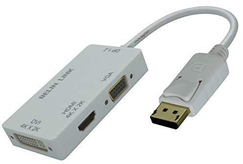 Adaptador DP a HDMI VGA DVI DisplayPort a HDMI Dos 4 K Adaptador 3 en 1 Display Port a HDMI VGA DVI Convertidor Macho a Hembra Chapado en Oro (Rectangular)